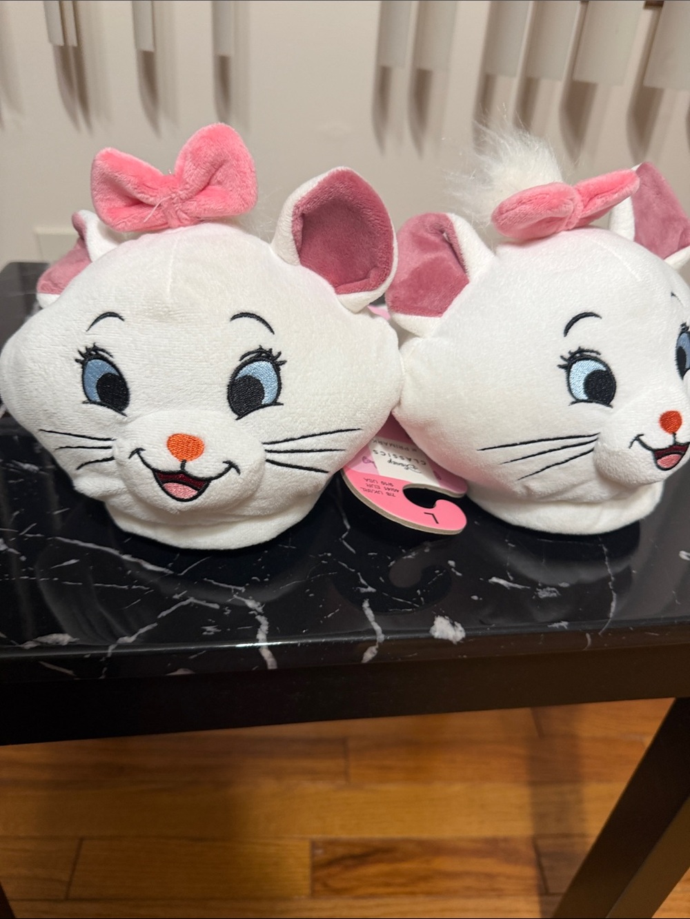 Disney Marie Aristocats White & Pink Plush Slippers